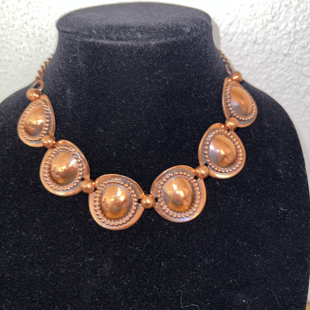 Vintage Genuine Copper 16" Choker Necklace Nature Theme Beaded Detail